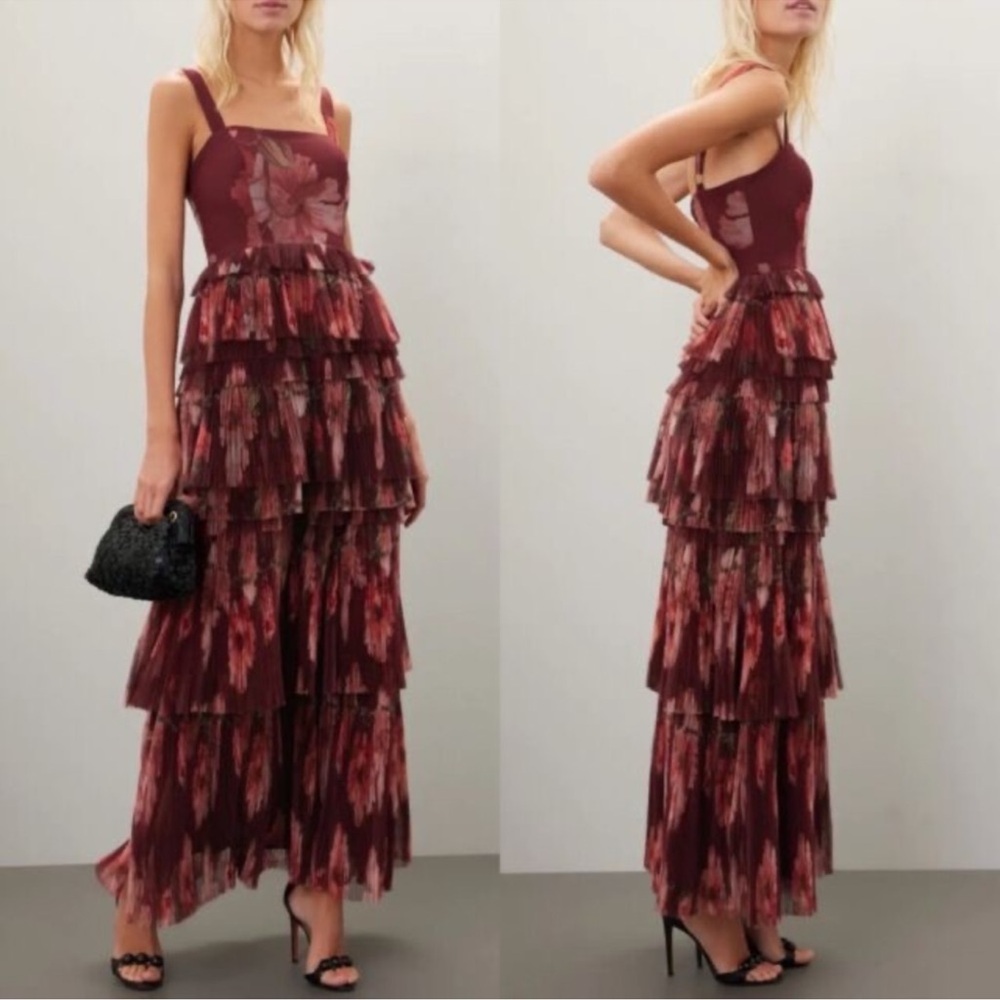 Hutch Floral Tiered Maxi Dress in Burgundy